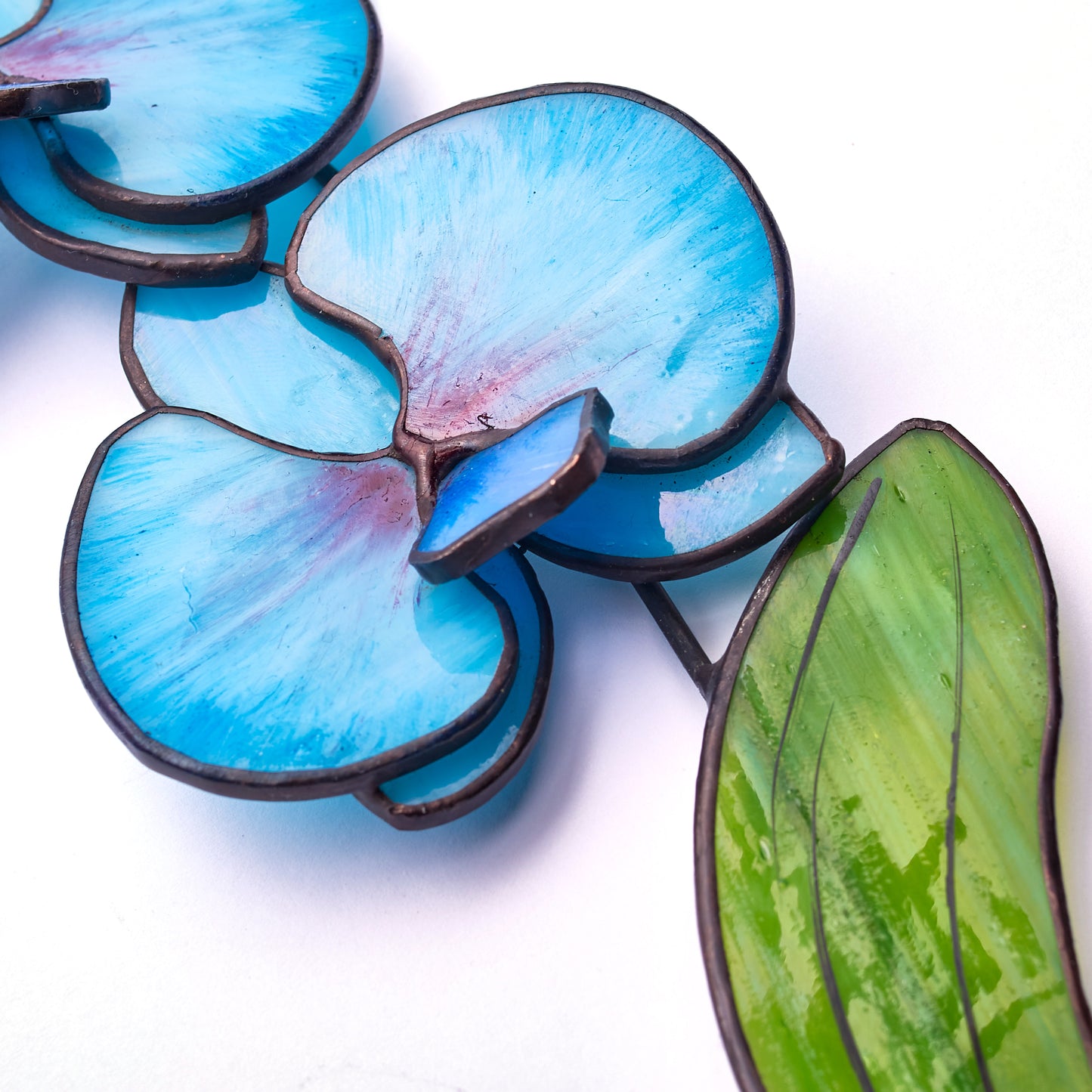 Blue Orchid Flower Stained Glass Tabletop