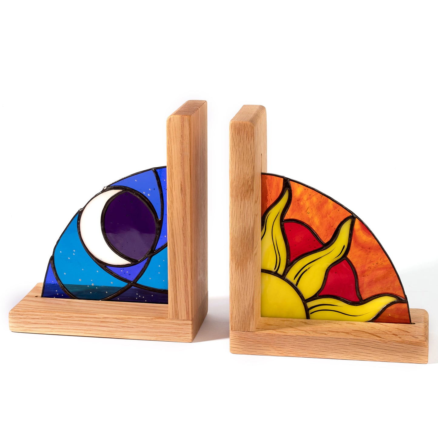 Sun and Moon Stained Glass Bookends