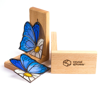 Blue Butterflies Stained Glass Bookends