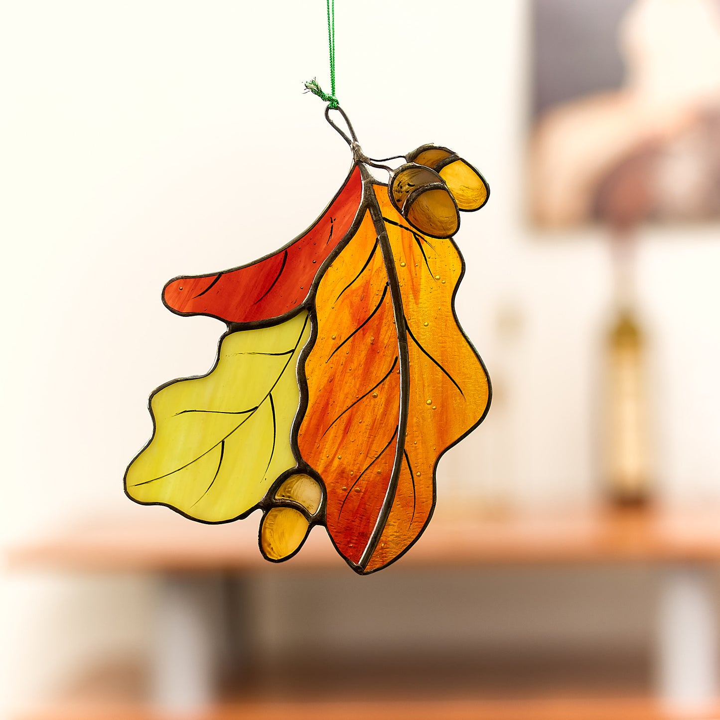 Fall Oak Leaf Stained Glass Suncatcher