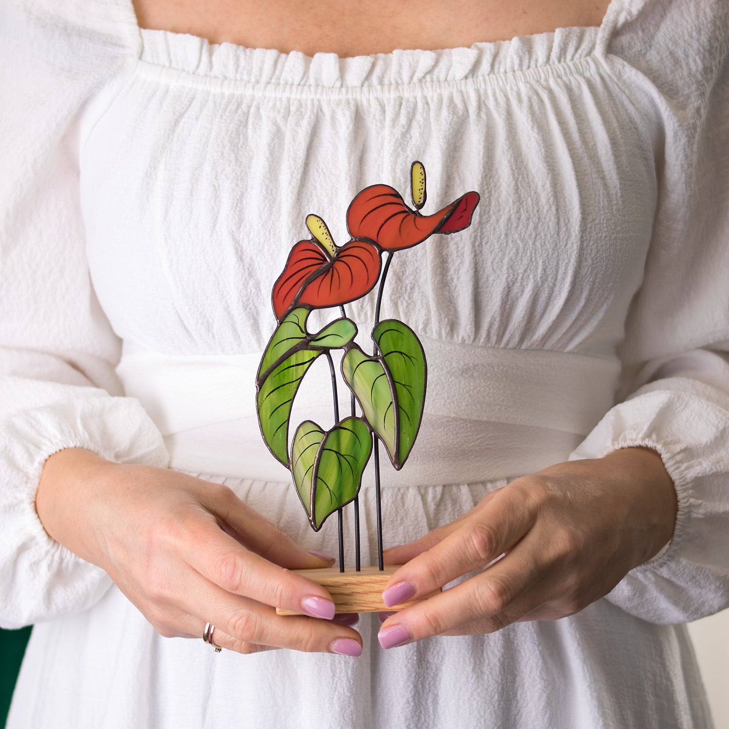 Anthurium Flower Stained Glass Tabletop