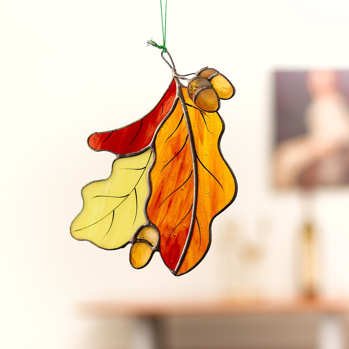 Fall Oak Leaf Stained Glass Suncatcher