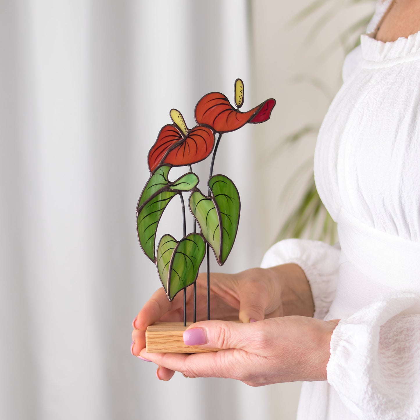 Anthurium Flower Stained Glass Tabletop