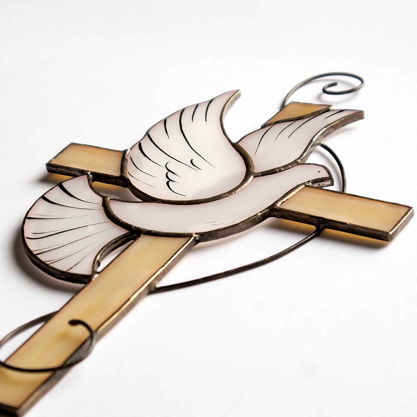 Stained Glass Cross White Dove