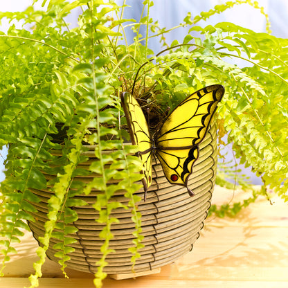 Yellow Butterfly Stained Glass Plant Pot Hugger