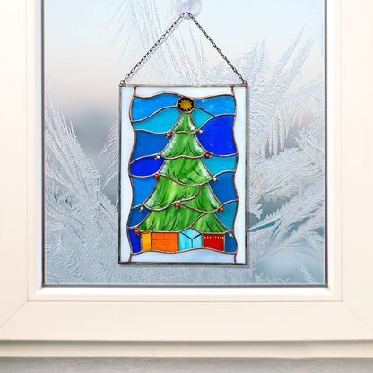 Christmas Tree Stained Glass Panel
