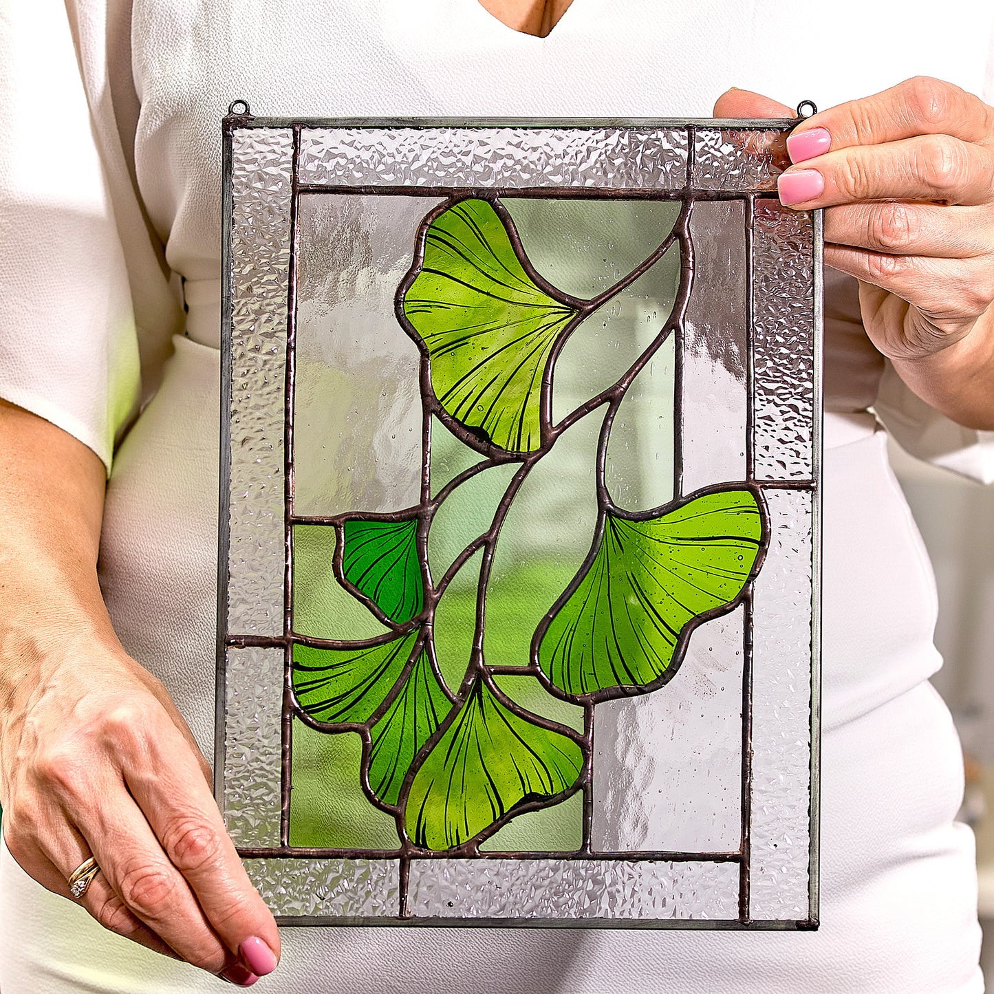 Ginkgo Leaf Stained Glass Panel