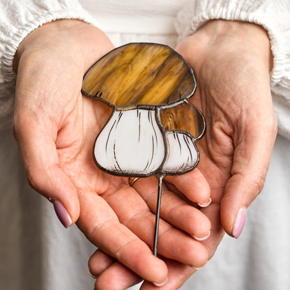 Boletus Mushroom Stained Glass Plant Pot Stake