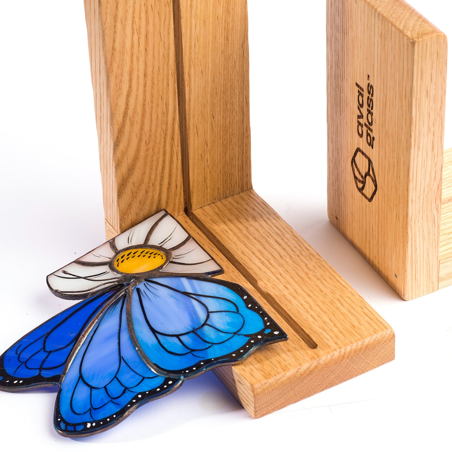 Blue Butterflies Stained Glass Bookends