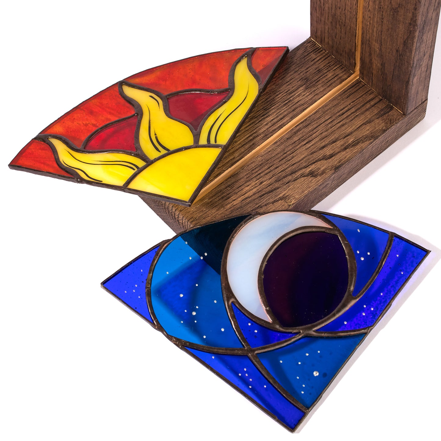 Sun and Moon Stained Glass Bookends