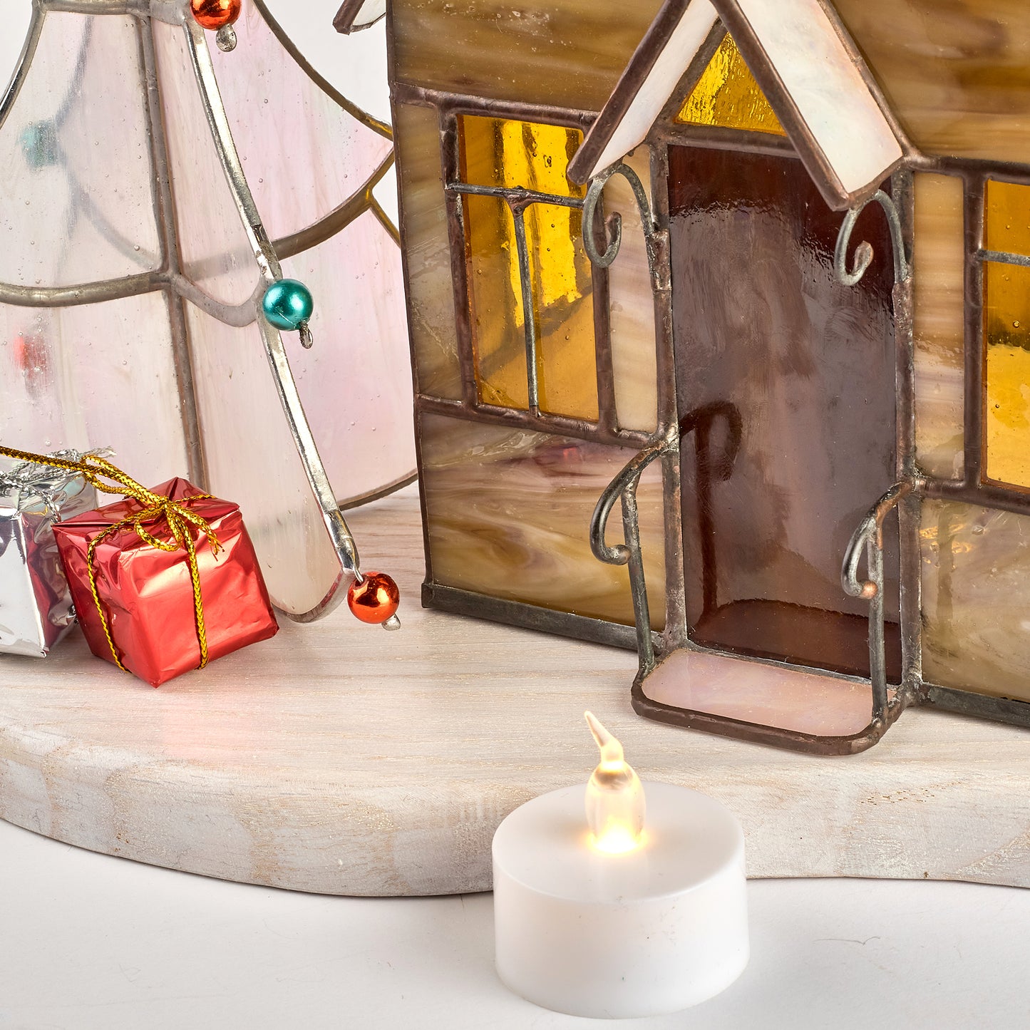 Christmas Village House Stained Glass Candle Holder