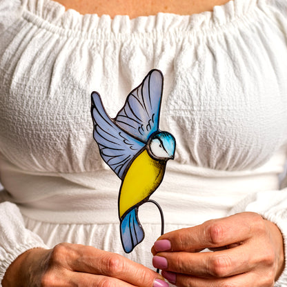 bluebird hanging planter pot Blue Tit Bird Stained Glass Plant Pot Hugger – AvalGlass