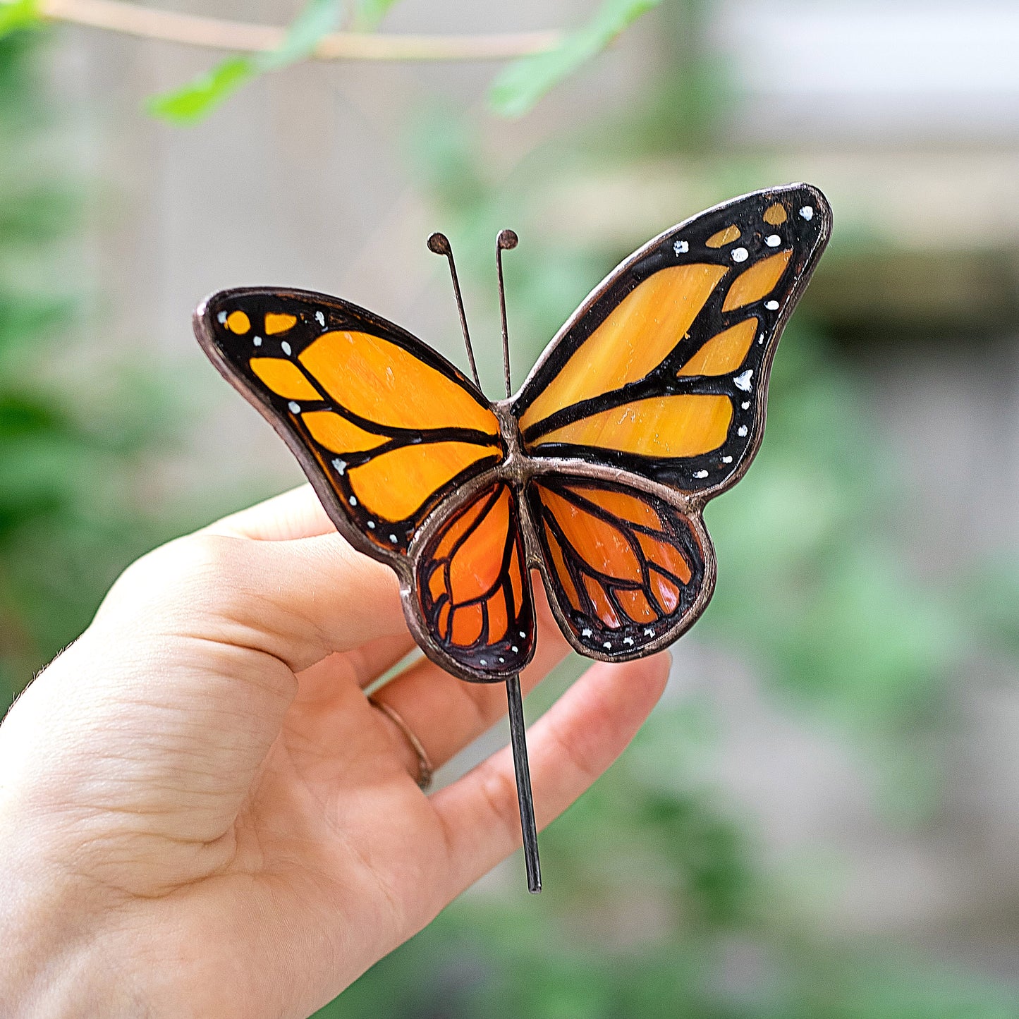 Monarch Butterfly Stained Glass Plant Pot Decoration