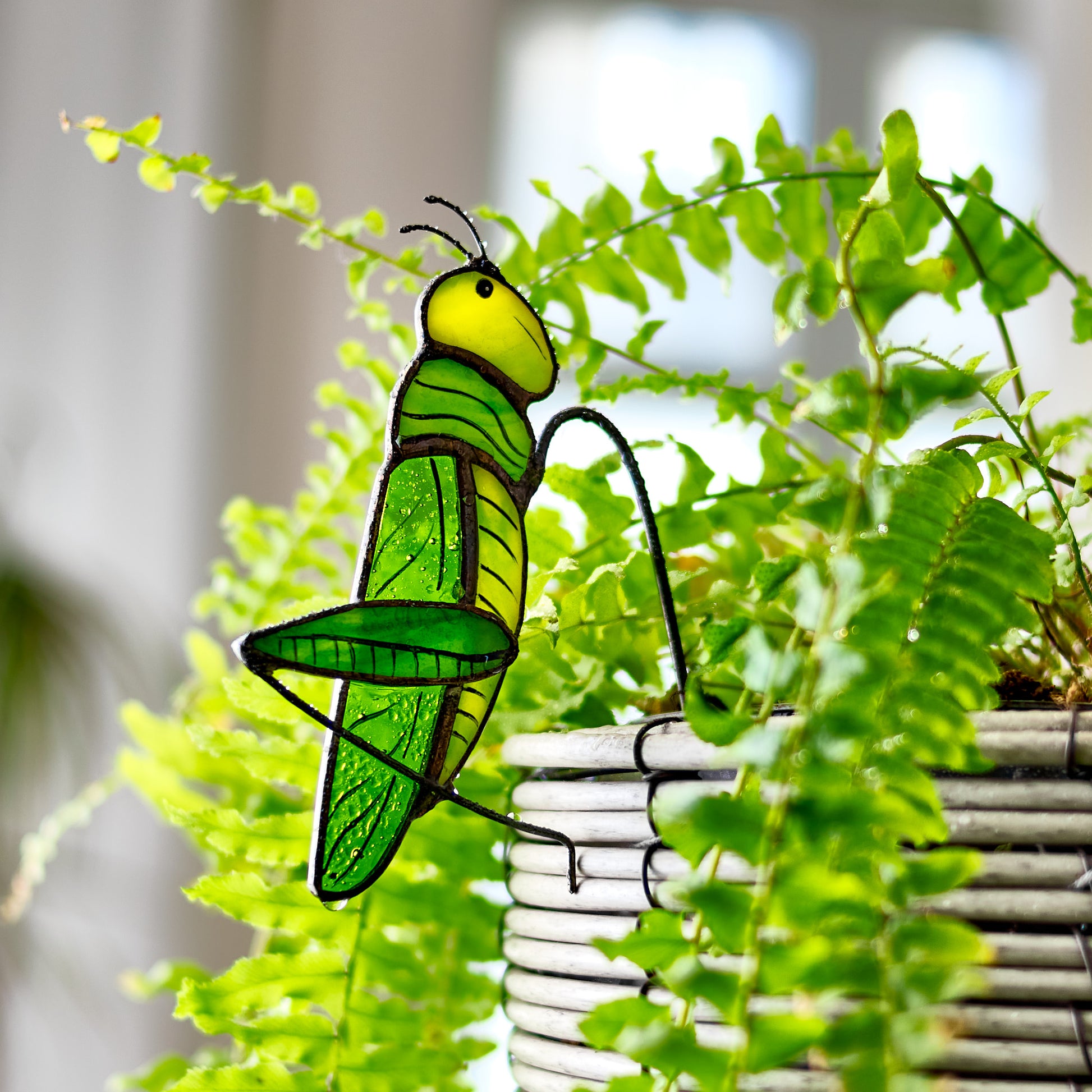 stained glass potted plants Grasshopper Stained Glass Plant Pot Hugger