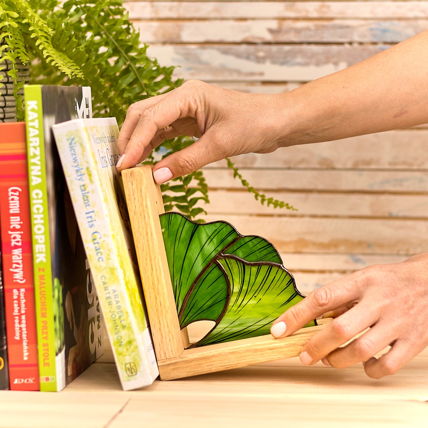 Ginkgo Leaf Stained Glass Bookends