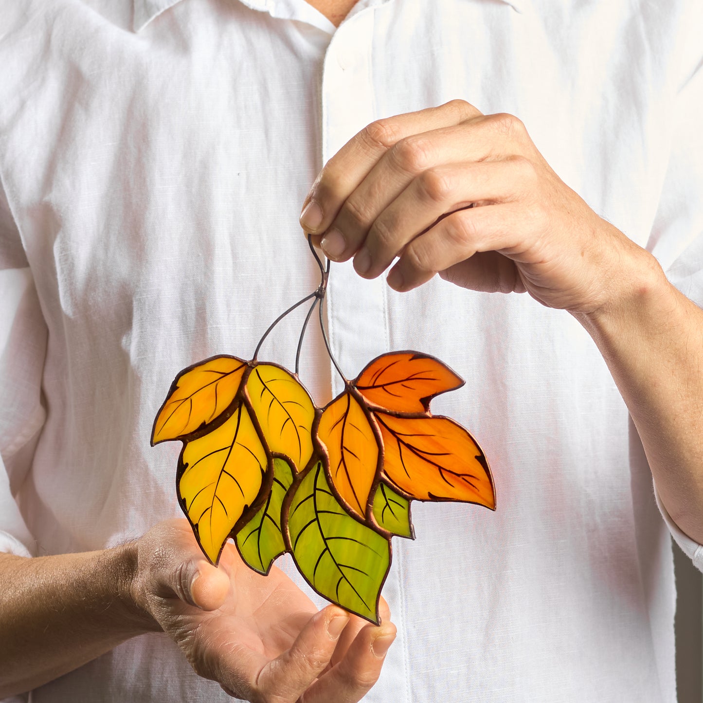 Handcrafted Stained Glass Autumn Leaves