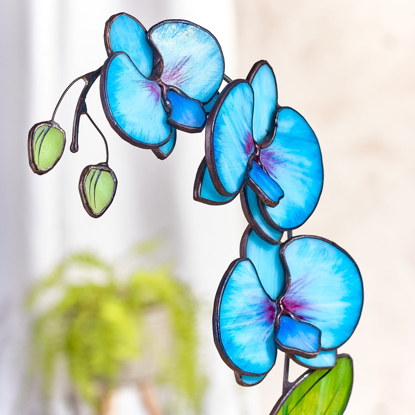 Blue Orchid Flower Stained Glass Tabletop