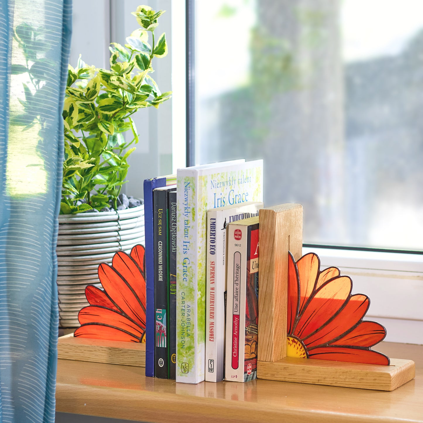 Gerbera Flower Stained Glass Bookends