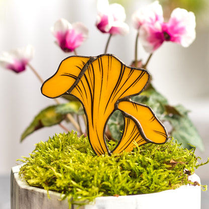Chanterelle Mushroom Stained Glass Plant Pot Stake