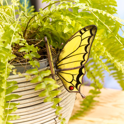 Yellow Butterfly Stained Glass Plant Pot Hugger