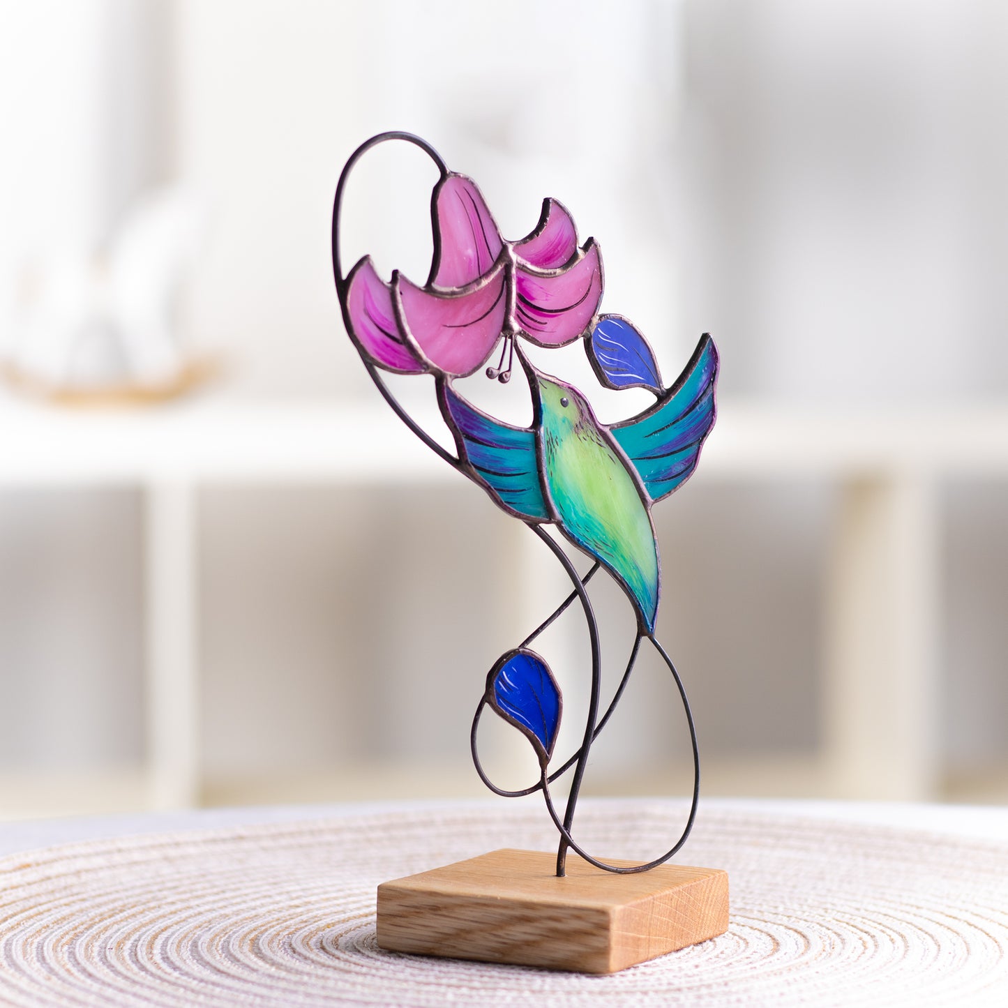 Hummingbird and Lily Stained Glass Tabletop