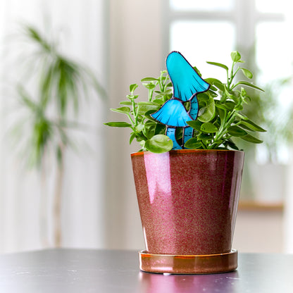 Blue Entoloma Mushroom Stained Glass Plant Pot Stake