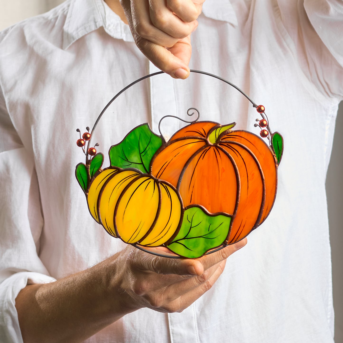 Thanksgiving Pumpkin Stained Glass Suncatcher