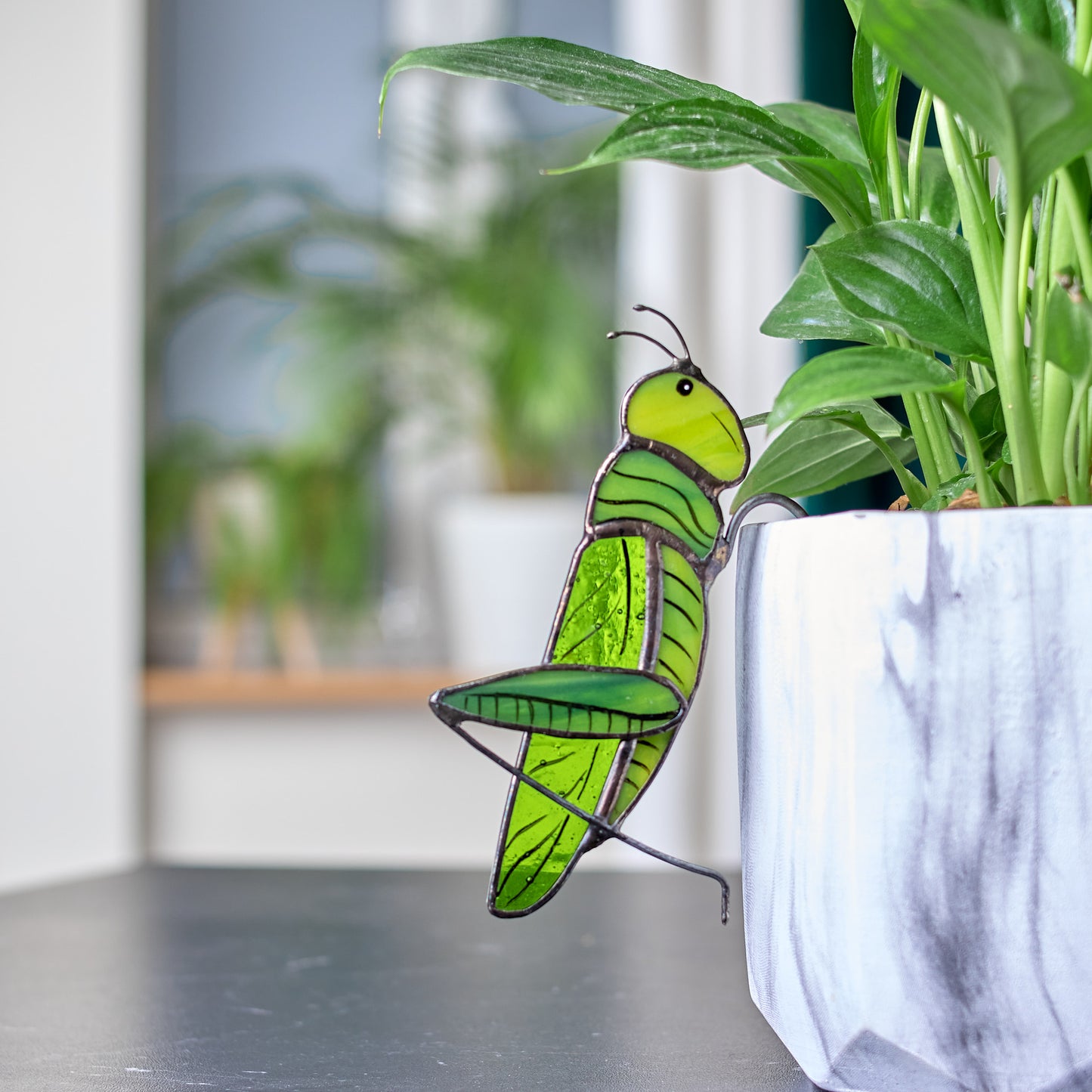 Grasshopper Stained Glass Plant Pot Hugger