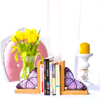 Lavender Monarch Butterfly Stained Glass Bookends