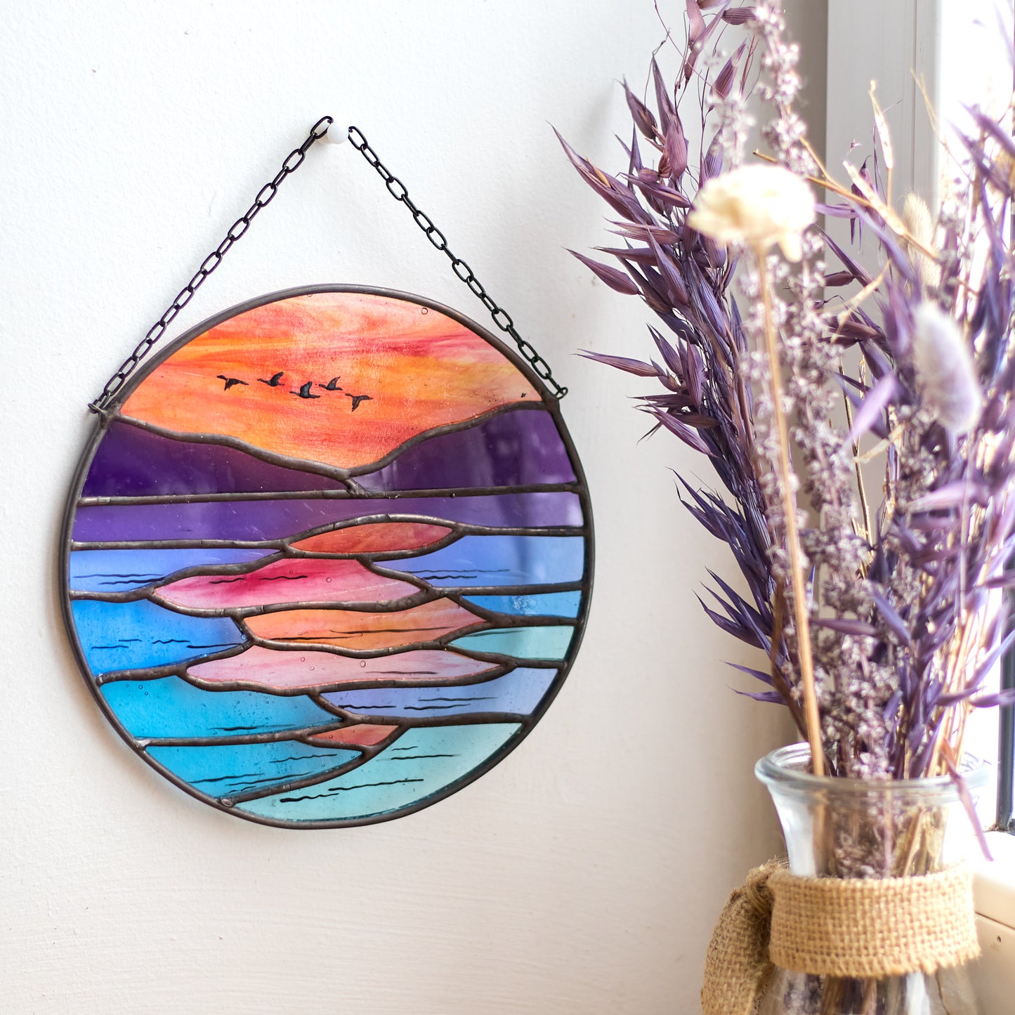 Sunset Serenity Landscape Stained Glass