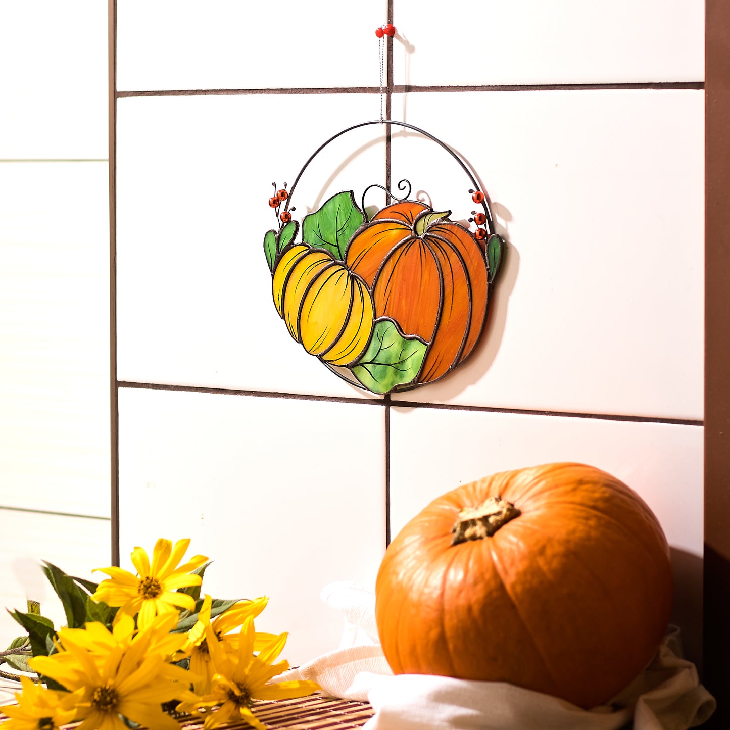 Thanksgiving Pumpkin Stained Glass Suncatcher