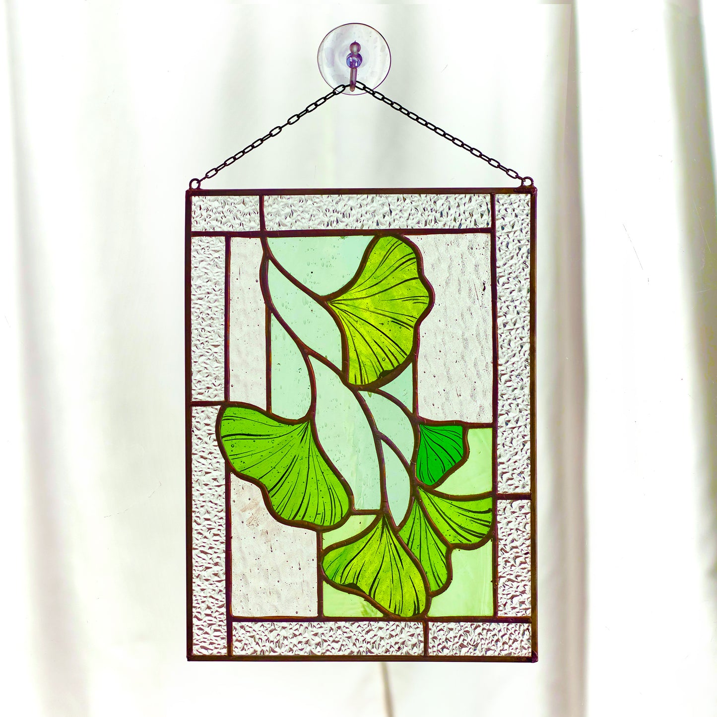 Ginkgo Leaf Stained Glass Panel