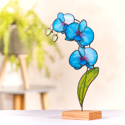 Blue Orchid Flower Stained Glass Tabletop