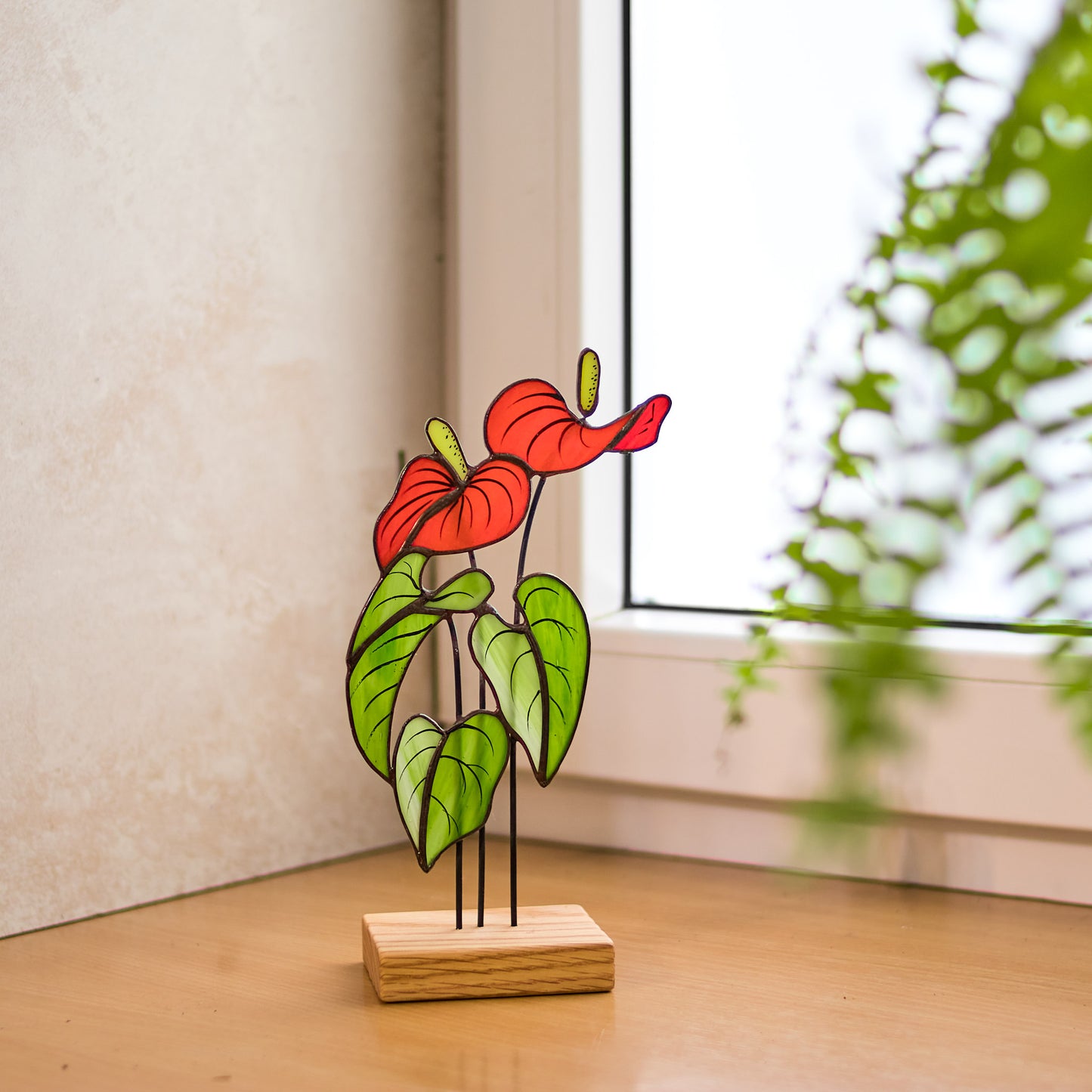 Anthurium Flower Stained Glass Tabletop