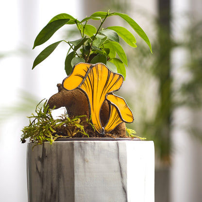 Chanterelle Mushroom Stained Glass Plant Pot Stake