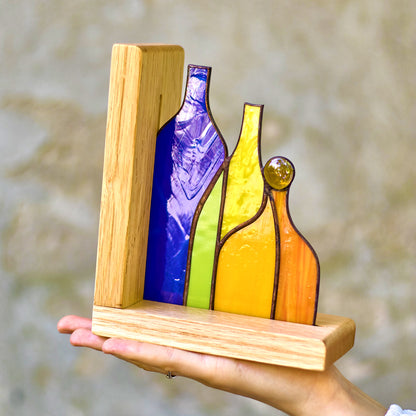 Colorful Glass Bottles Stained Glass Bookends