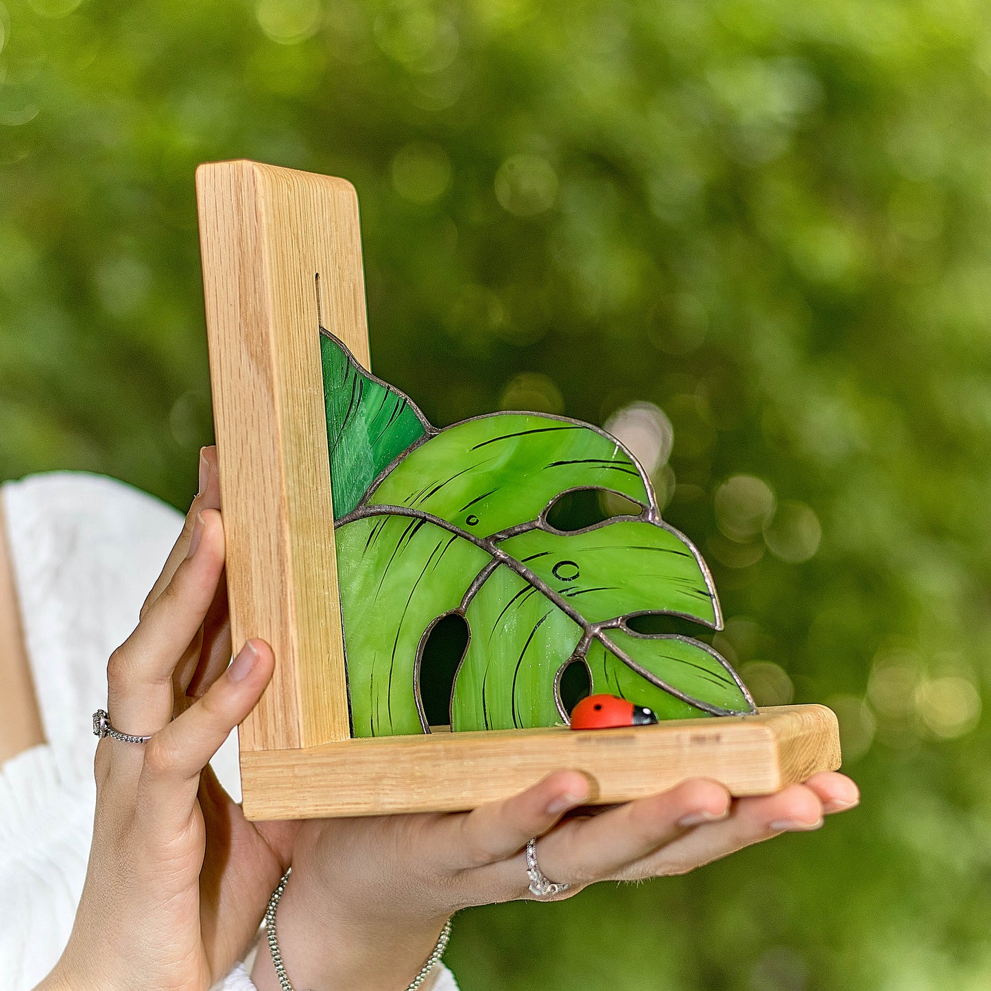 Monstera Plant Stained Glass Bookend