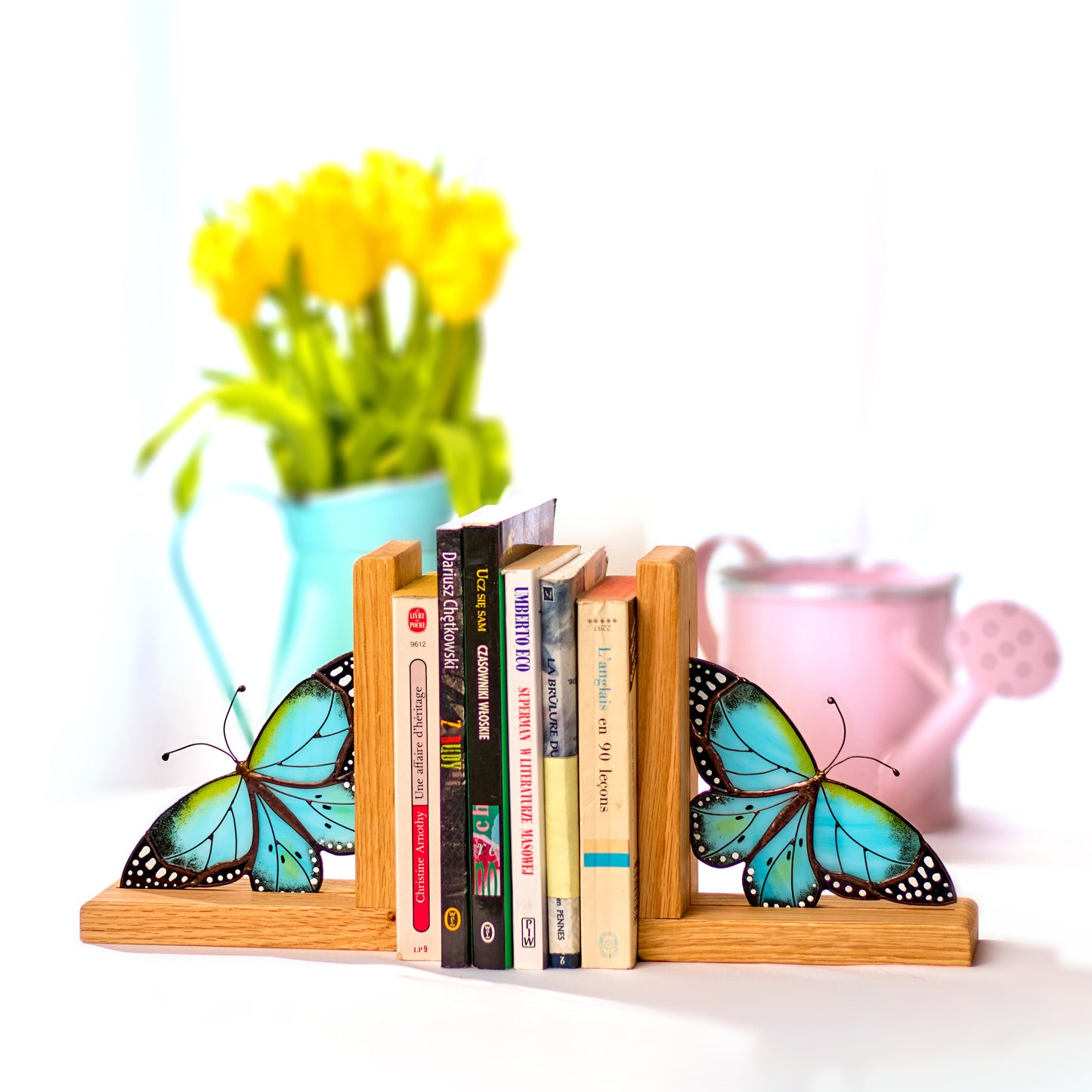 Morpho Butterfly Stained Glass Bookends