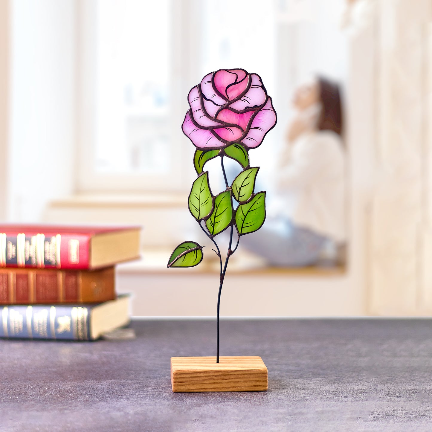 Pink Rose Stained Glass Tabletop