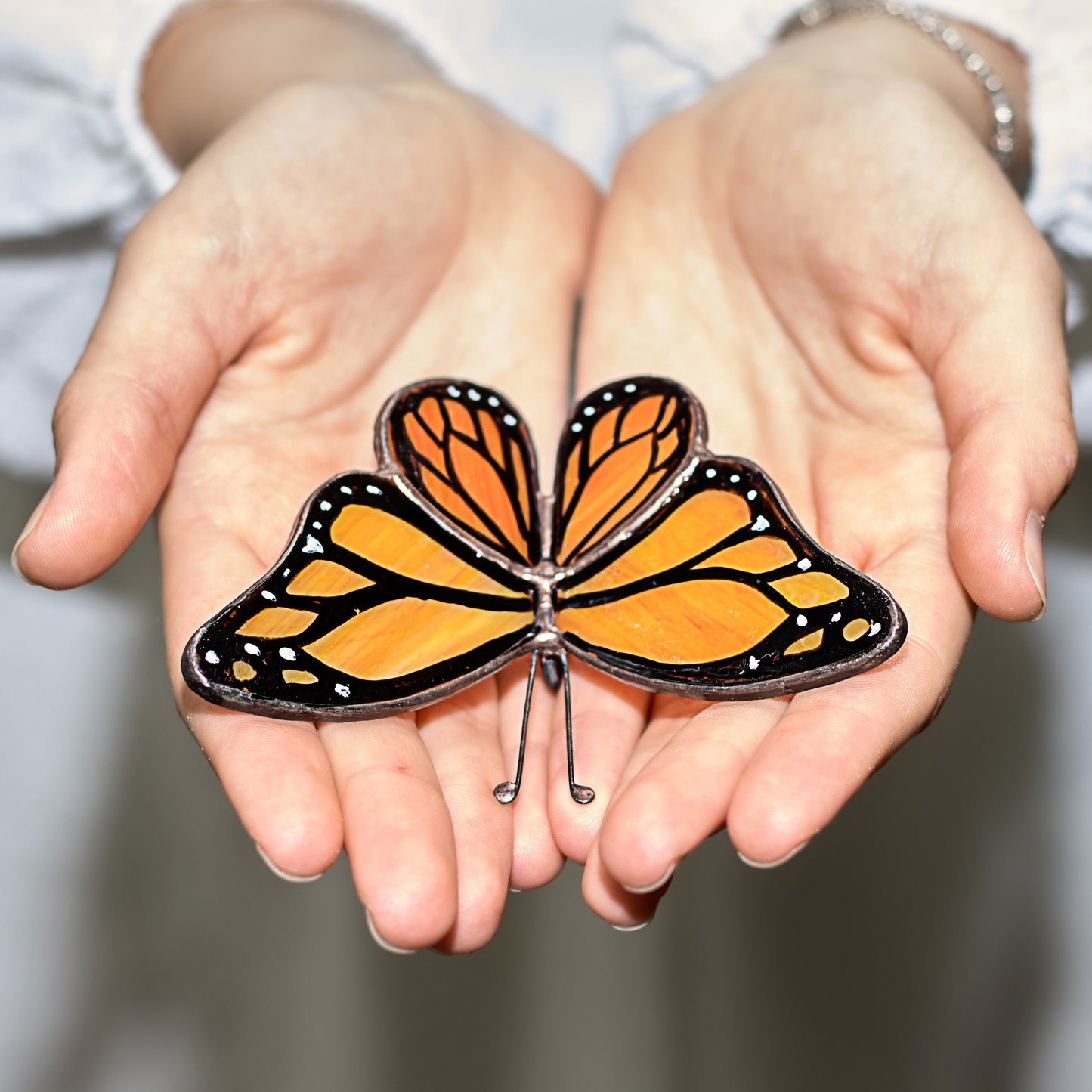 Monarch Butterfly Stained Glass Plant Pot Decoration