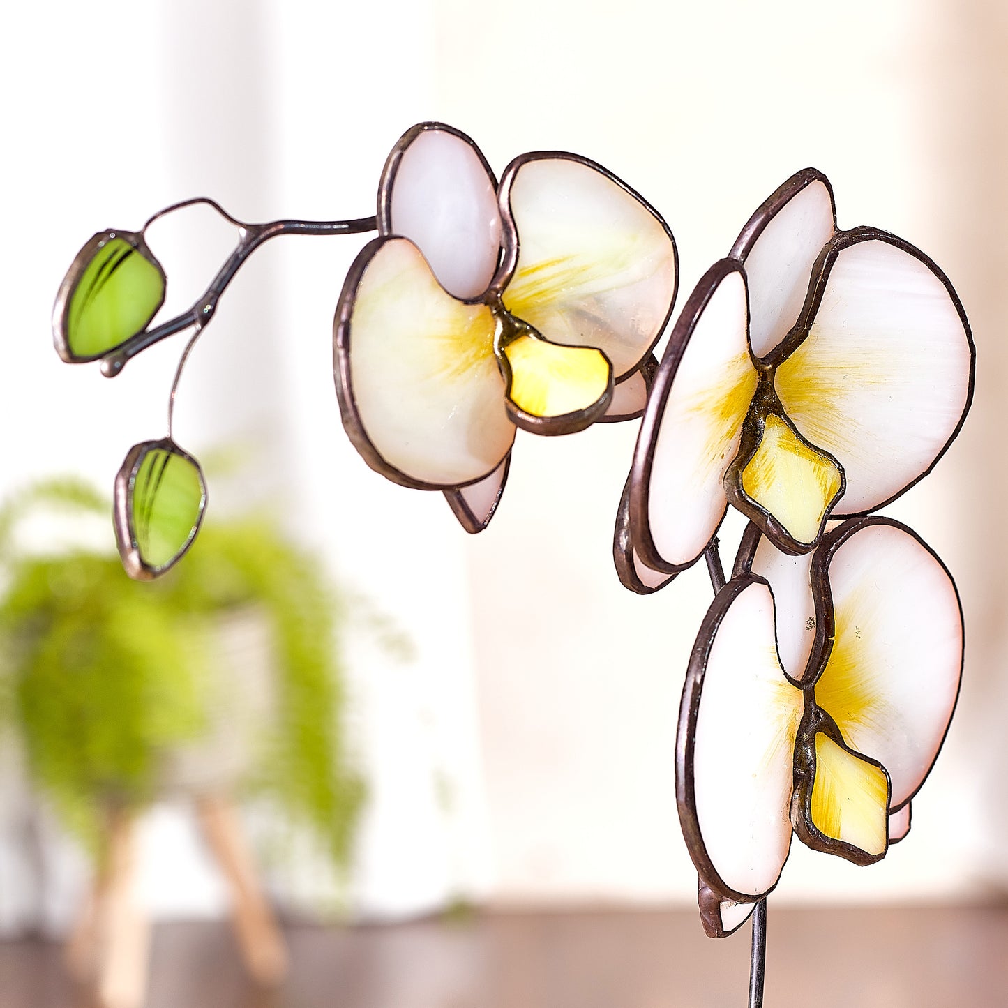 White Orchid Flower Stained Glass Tabletop