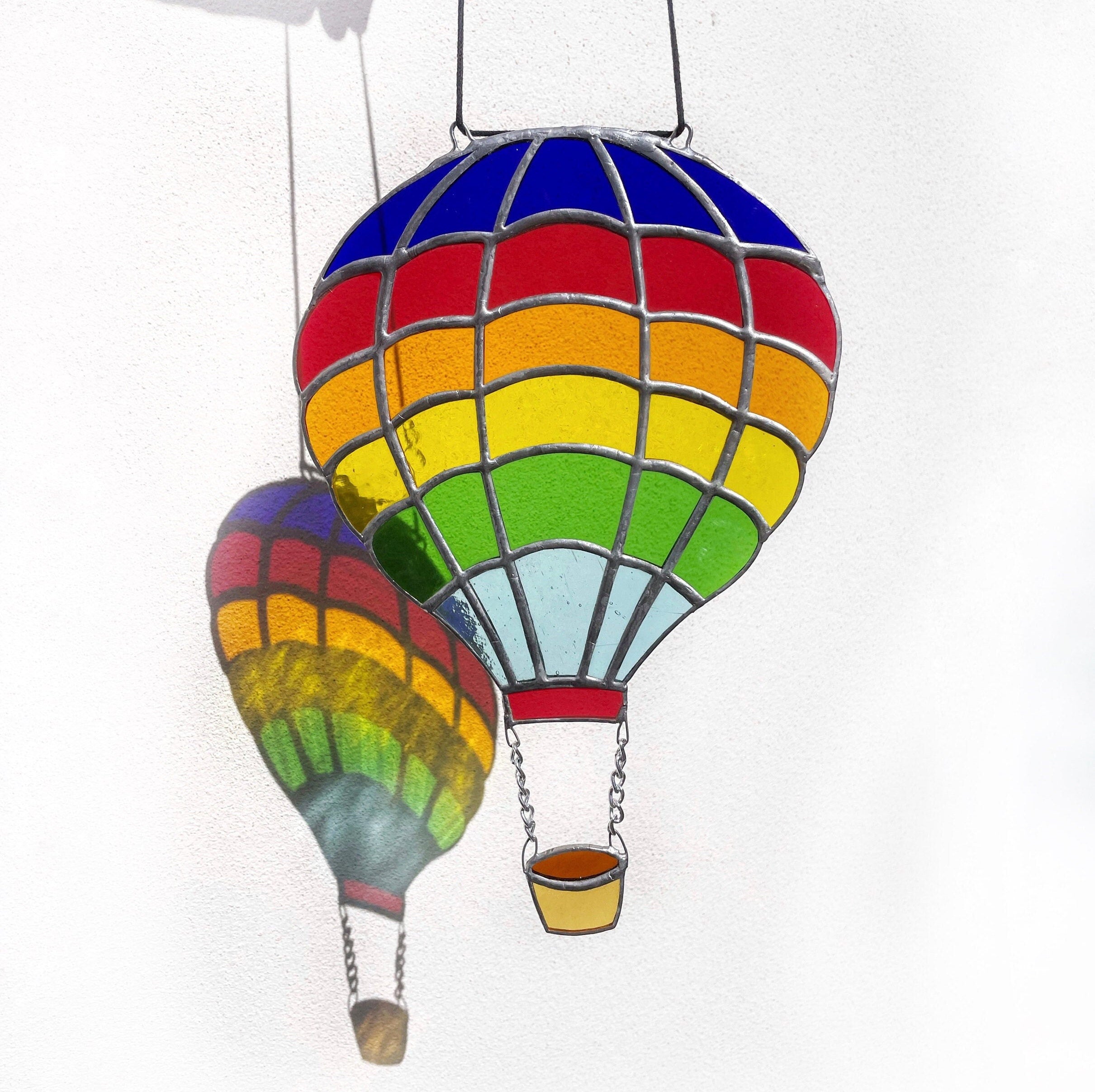 Acchiappasole In Vetro Colorato A Mano: Palloncino Ad Aria Calda Arcobaleno Con Ventosa