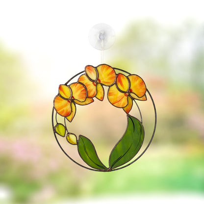 Stained Glass Yellow Orchid Suncatcher