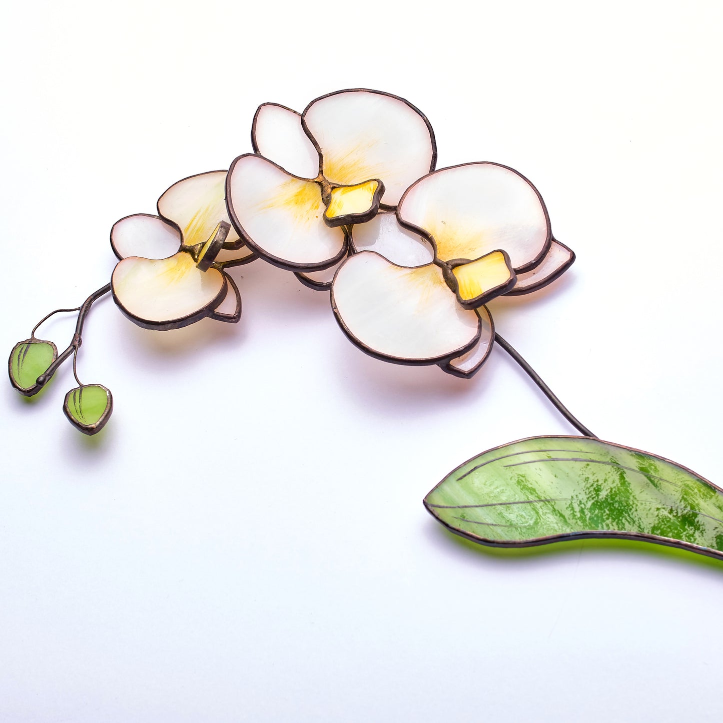 White Orchid Flower Stained Glass Tabletop