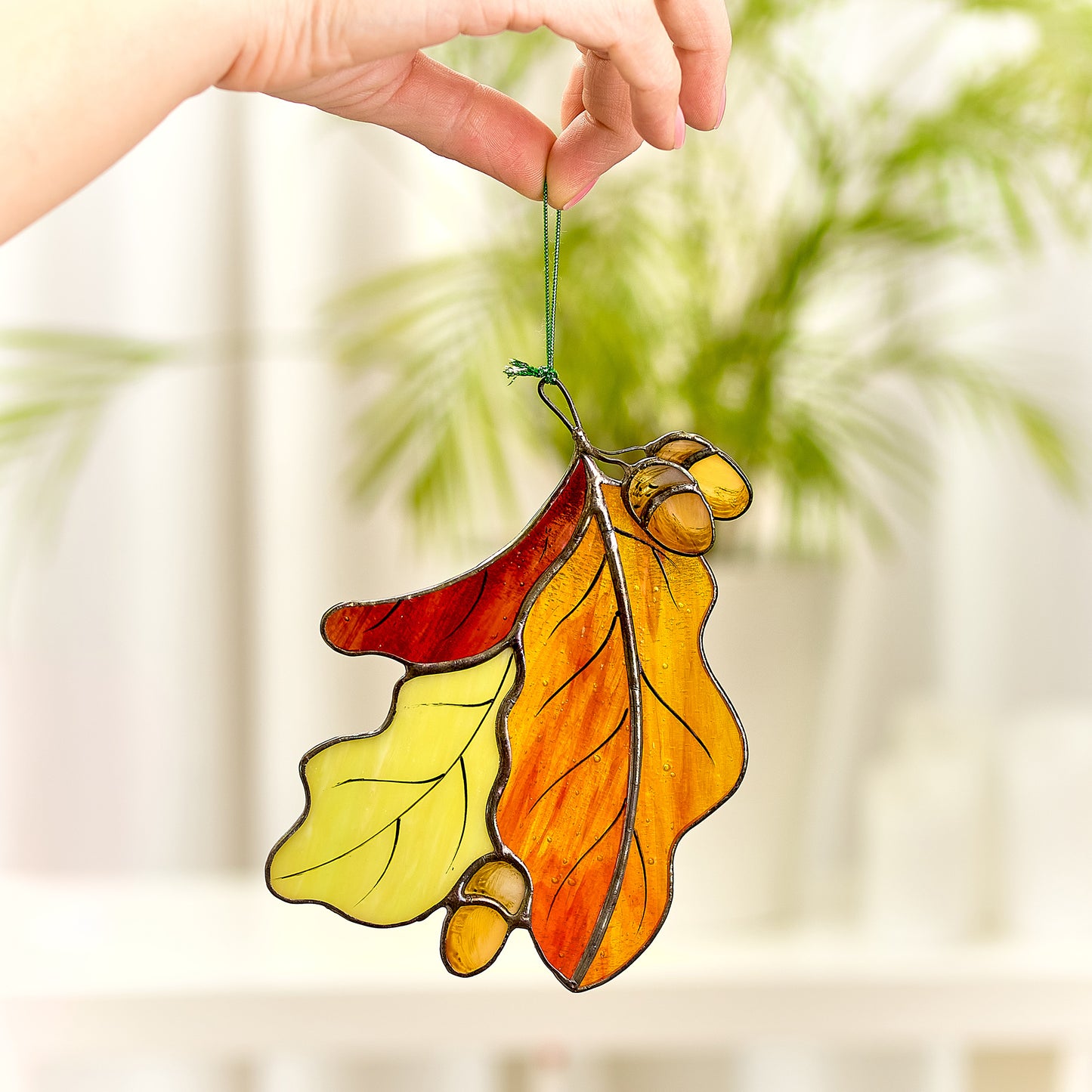 Fall Oak Leaf Stained Glass Suncatcher