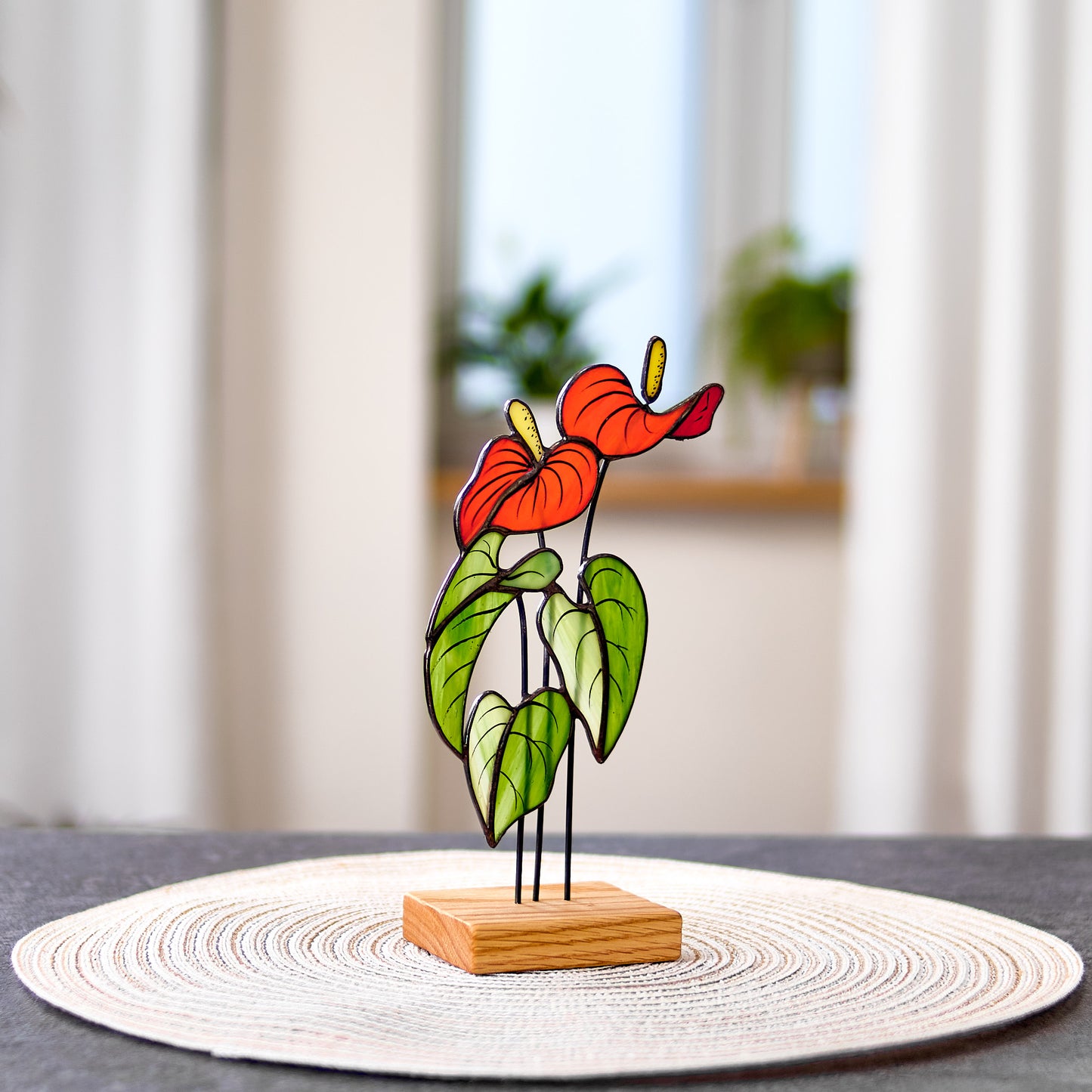 Anthurium Flower Stained Glass Tabletop