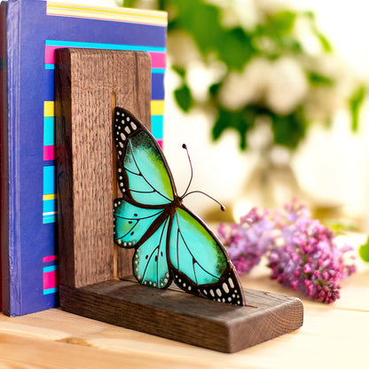 Morpho Butterfly Stained Glass Bookends