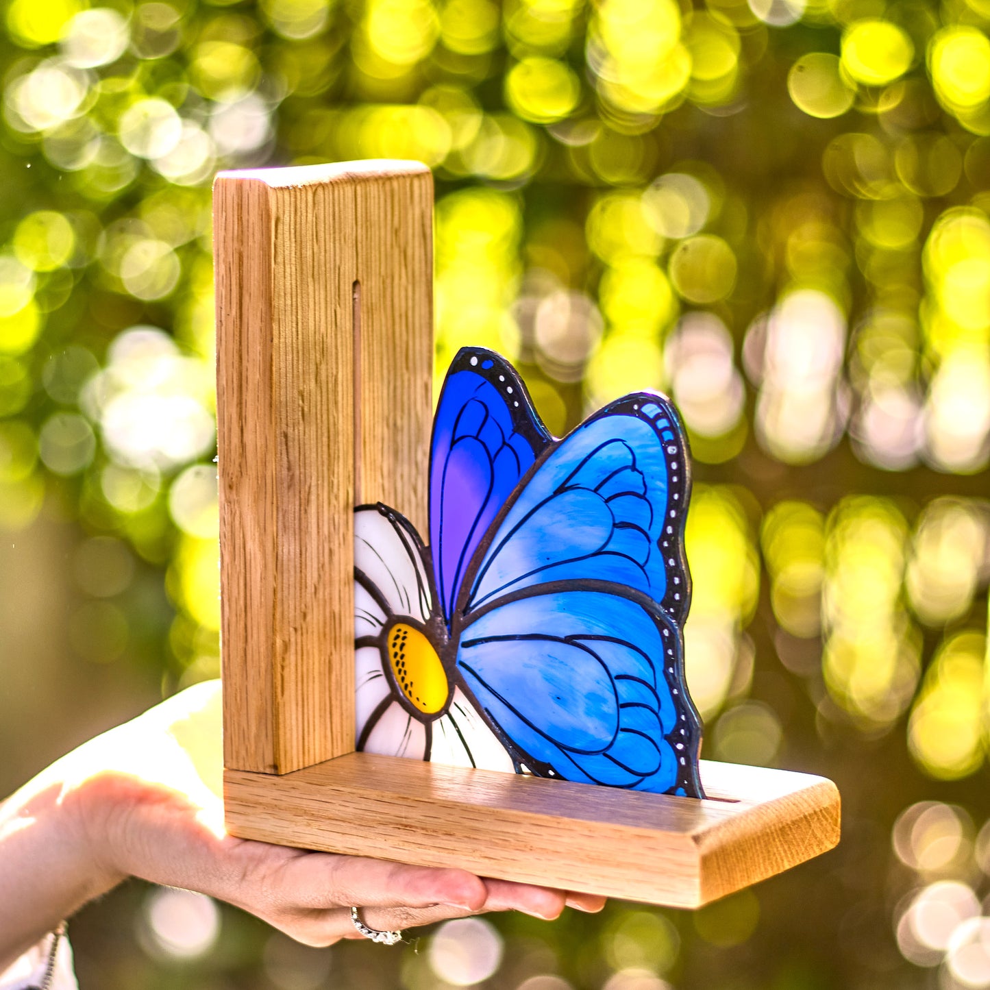 Blue Butterflies Stained Glass Bookends