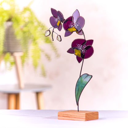 Dark Purple Orchid Stained Glass Tabletop