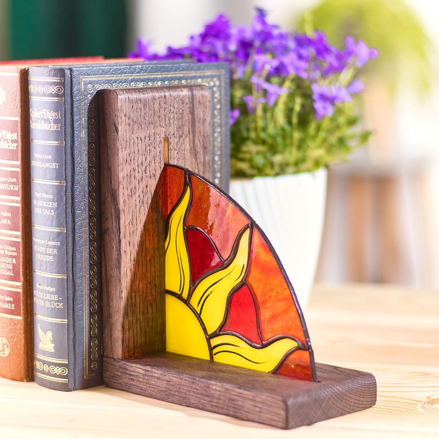 Sun and Moon Stained Glass Bookends